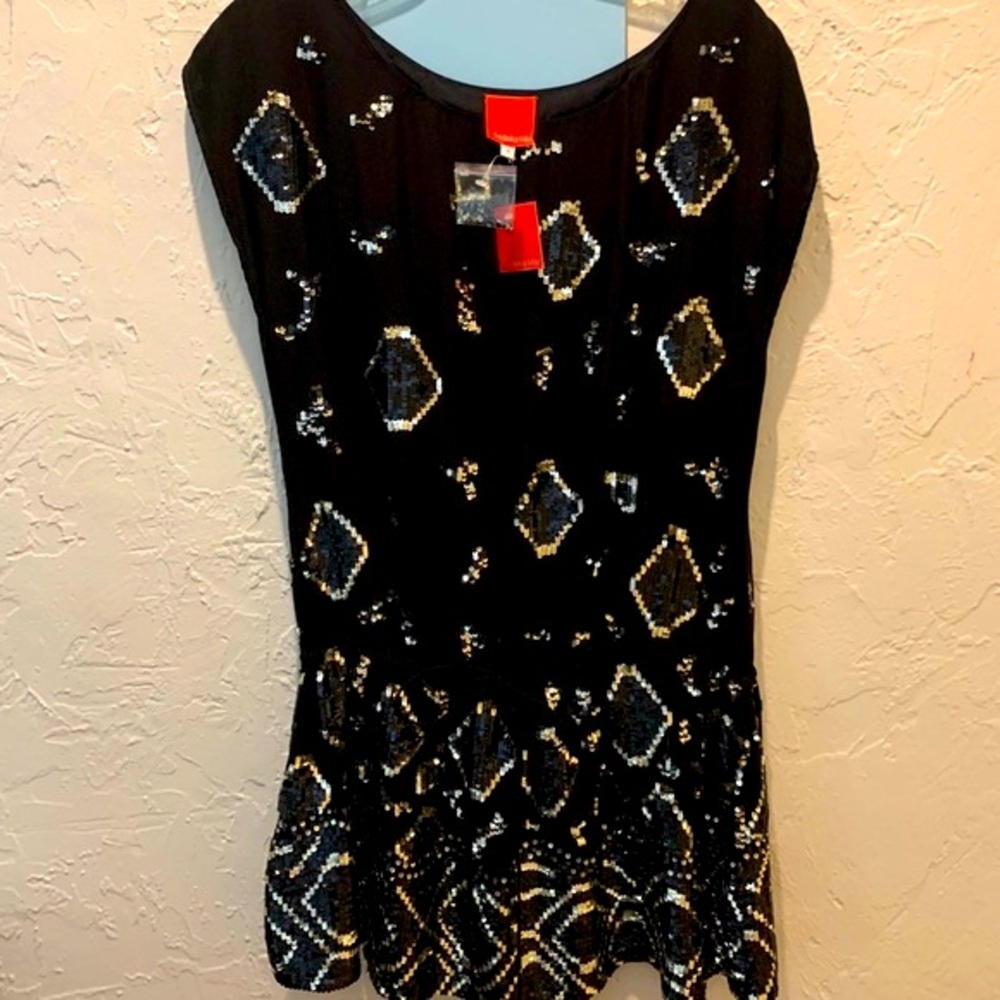 Fredericka May DESIGNER Sleeveless Black SILK Party Cocktail DRESS! Sequins. Med